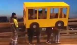 Watch: Russian men try to cross No Pedestrian Bridge pretending to be ‘Human-Bus’